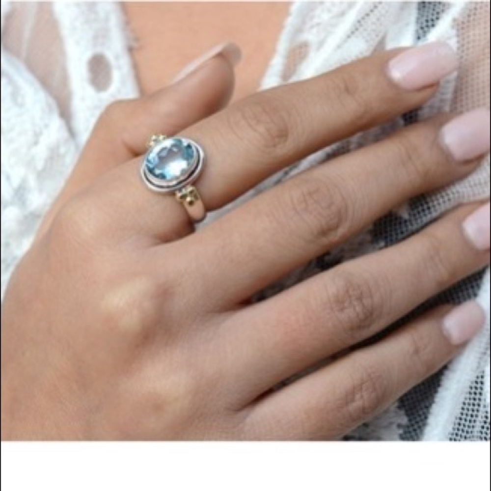 Nitya Sterling Silver Brass Blue Topaz Ring